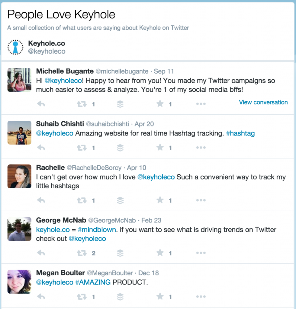 Keyhole - Twitter - Customer Testimonials, Positive Reviews