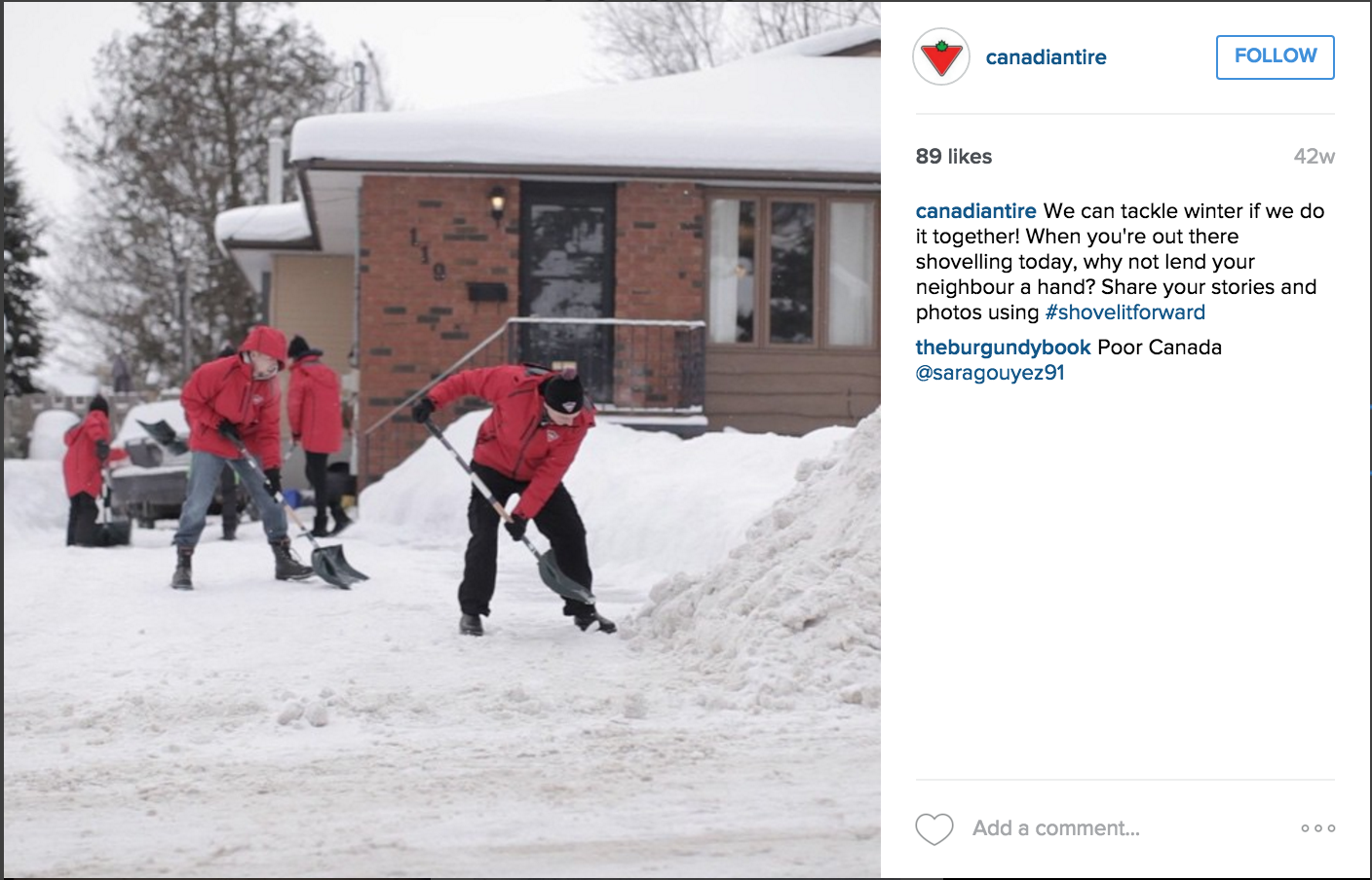 Canadian Tire - #shoveitforward - Instagram Campaign