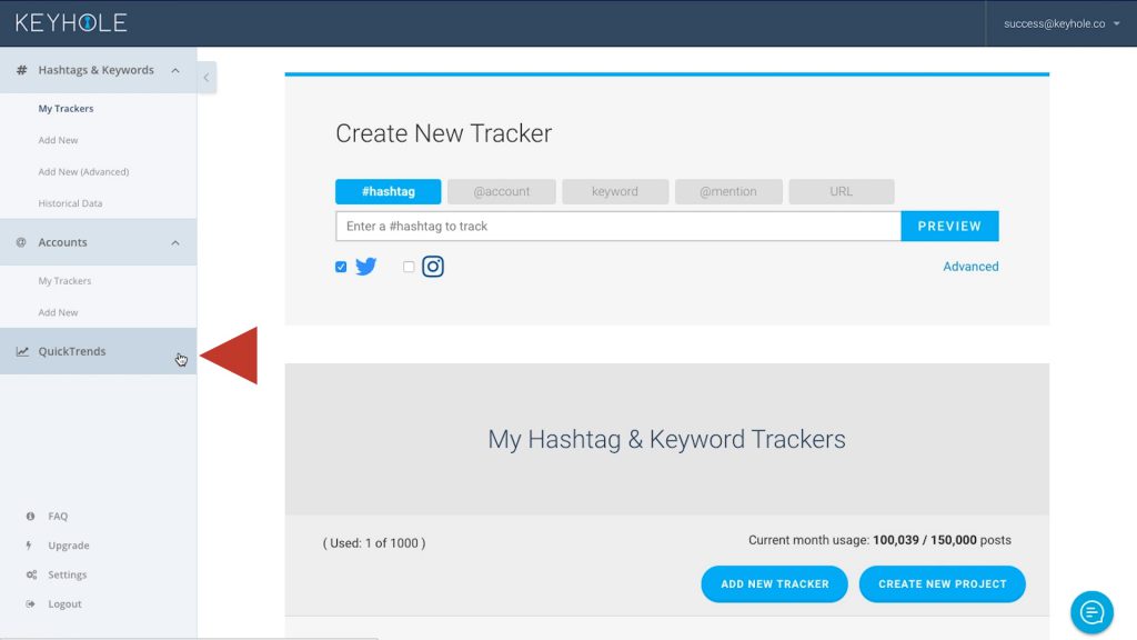 Keyhole Dashboard- QuickTrends - social media insights twitter analytics 