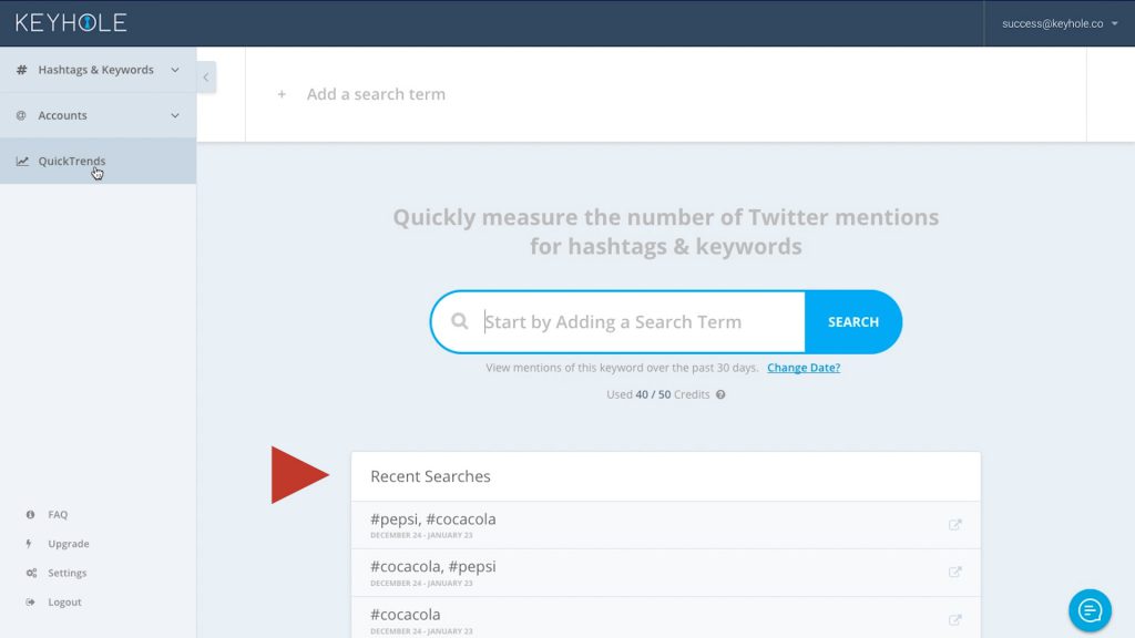 Recent Searches QuickTrends Keyhole Dashboard