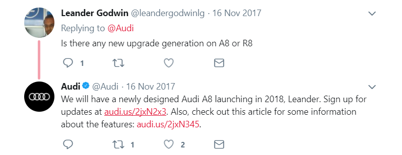 Image of Audi's tweet to the buyer