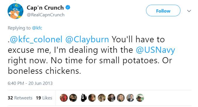 Cap 'n Crunch's tweet at KFC
