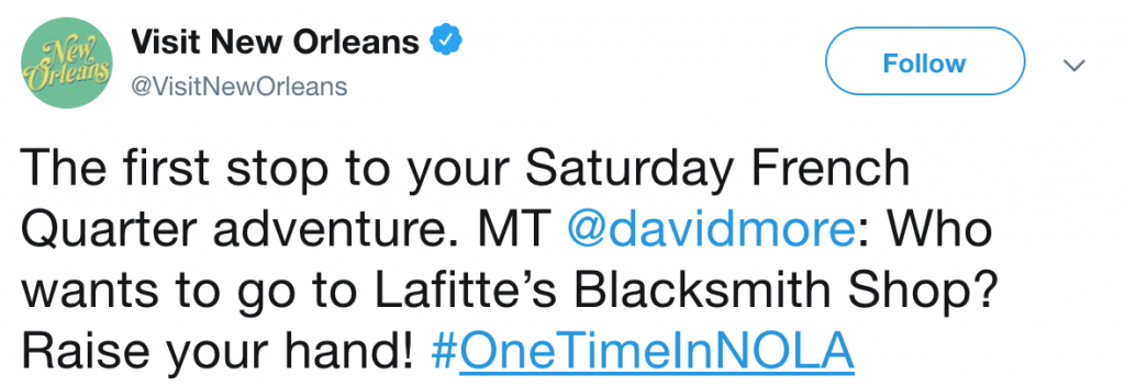 visit new orleans branded hashtag tweet example