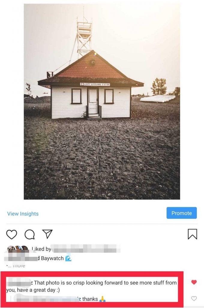 example of instagram engagement on a post
