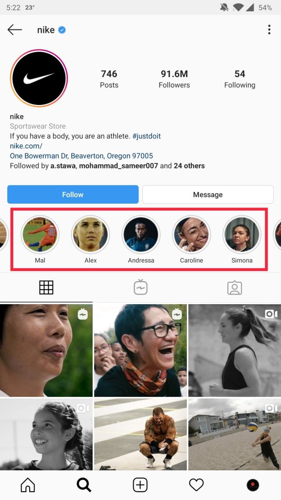 nike - instagram highlights - instagram stories - infuencers