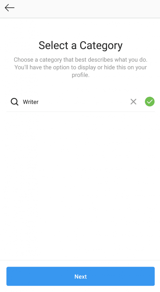how to become an instagram creator - select a category